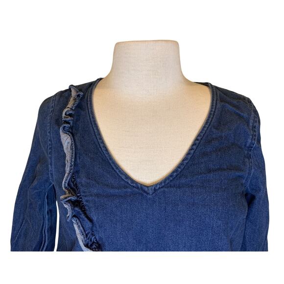 MADEWELL Denim Ruffle Top shirt clare wash $75 BLOGGER FAV SOLD OUT Size S - EUC - Picture 4 of 11